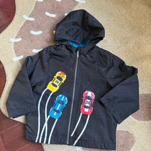 Carter's Black Jacket with Red, Blue, and Yellow Cars